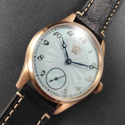 40.5 Men's Manual Mechanical Watch Tin Bronze Guilloché Surface Three-Dimensional Silver Nail Roasted Blue Needle Seagull ST3621