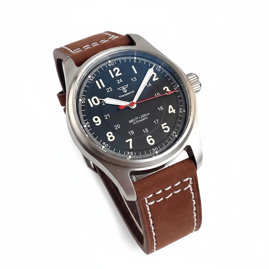 Tandorio Dive 39mm Pilot Men's Stainless Steel Automatic Watch Japan NH35/Miyota 8215/PT5000 AR Sapphire Glass 20BAR Luminous