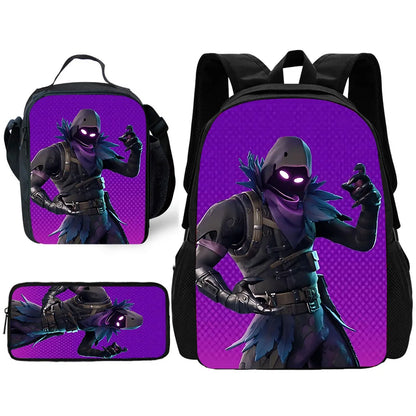 Mochila Escolar Infantil Hot Game com Lancheiras, Design-F-FortniteS, Estojos para Lápis, Mochilas Escolares para Rapazes e Raparigas, Melhor Presente