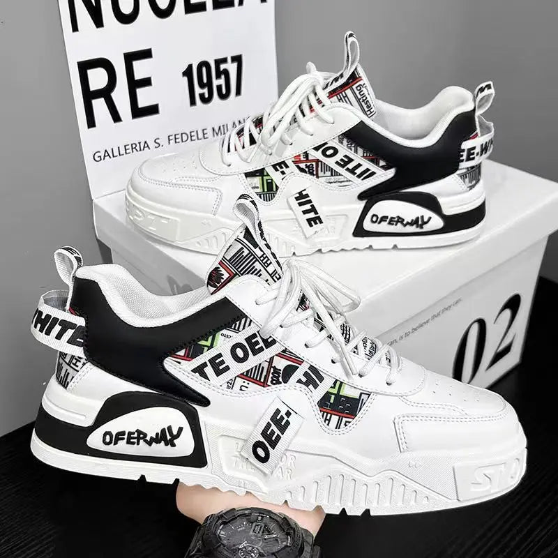 High Quality Men's Sneakers Light PU Leather Casual Shoes for Men Lace Up Flats Luxury White Black Tenis Shoes Zapatillas Hombre