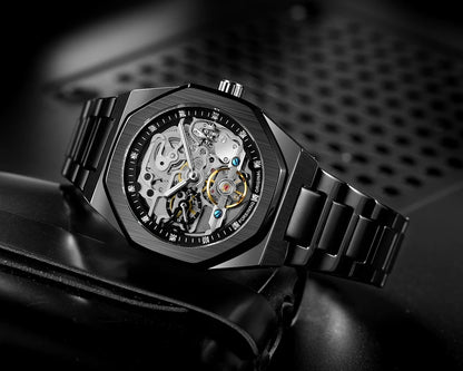 Forsining Tourbillon Skeleton Mechanical Watch for Men Luminous Hands Stainless Steel Strap Fashion Business Automatic Watches