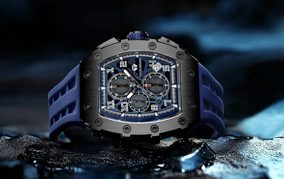 TSAR BOMBA New TB8204 Watch for Men Japan Quartz Chronograph 50M Waterproof Wristwatch Fashion Sport Clock Male Luxury Mens Gift