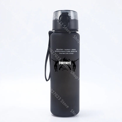 Garrafa de água desportiva Fortnites de 650ML, kawaii, motivacional, à prova de fugas, portátil e reutilizável, para exterior, viagens e ginásio, novo presente giro