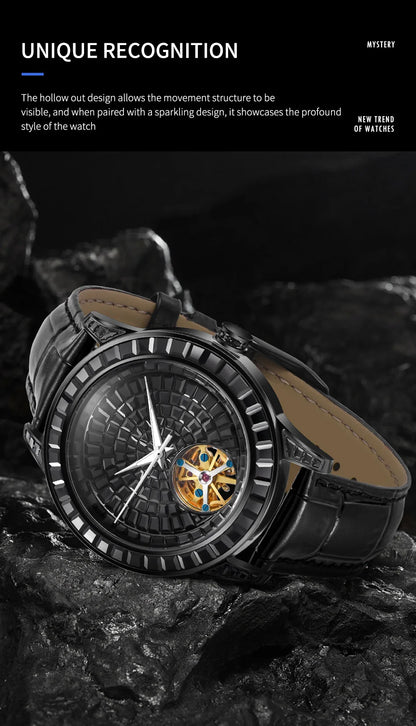 2025 New Haemmer Jacob Diamond Face Tourbillon Mechanical Men's Watch Men's Genuine Leather Glowing Mechanical Watch