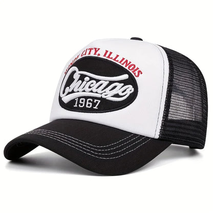1pc Chicago 1967 Embroidered Letter Baseball Cap - Lightweight, Breathable Mesh Back Trucker Hat
