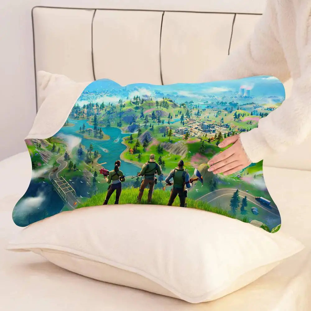 Toalha de almofada antiderrapante premium Cartoon Game F-FortniteS em poliéster de secagem rápida, com fronha antiderrapante segura.