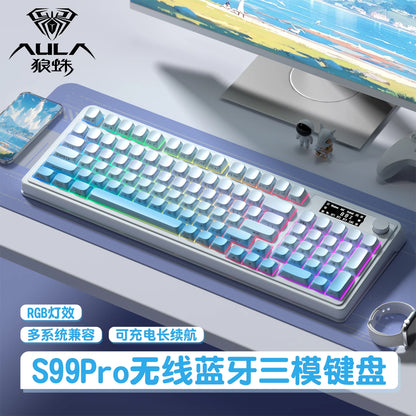 AULA S99 Pro Three Mode Gaming Keyboard Bluetooth Wireless Keyboard RGB Backlight Ergonomic Office PC Gamer Accessories Custom