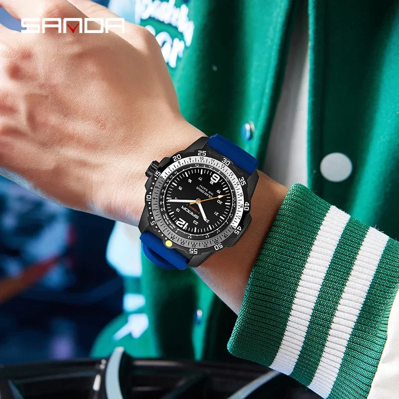 SANDA Luxury Men's Solar-powered Watch Creative Quartz Dial Luminous Hands Waterproof Sport Student Wristwatch Innovative Design