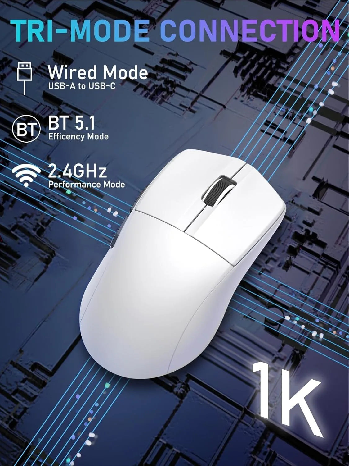 E-YOOSO X44 Lite Tri-Mode Rechargeable Wireless Mouse, Ultra Lightweight Bluetooth, 2.4G & USB-C Computer Mouse for Laptop, PC & Mac