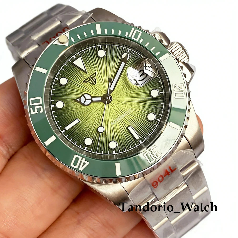 Tandorio 20ATM 40mm Men's Automatic Diver Watch For Miyota 8215 Asia 2824 Sapphire Glass Ice Blue Stainless Steel Jubilee Watch
