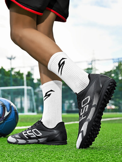 Breathable TF Soccer Shoes Men Women Kids PU+Fabric Non-Slip Wear-Resistant Rubber Sole Training Shoes