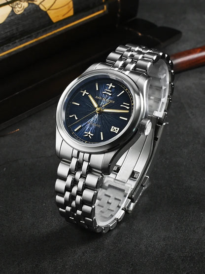 San Martin 39mm Enamel Sunray JianZhan Dial Men GADA Watch 90S5 Automatic BGW-X1 10Bar Sapphire 5-Link Bracelet SN0144CG