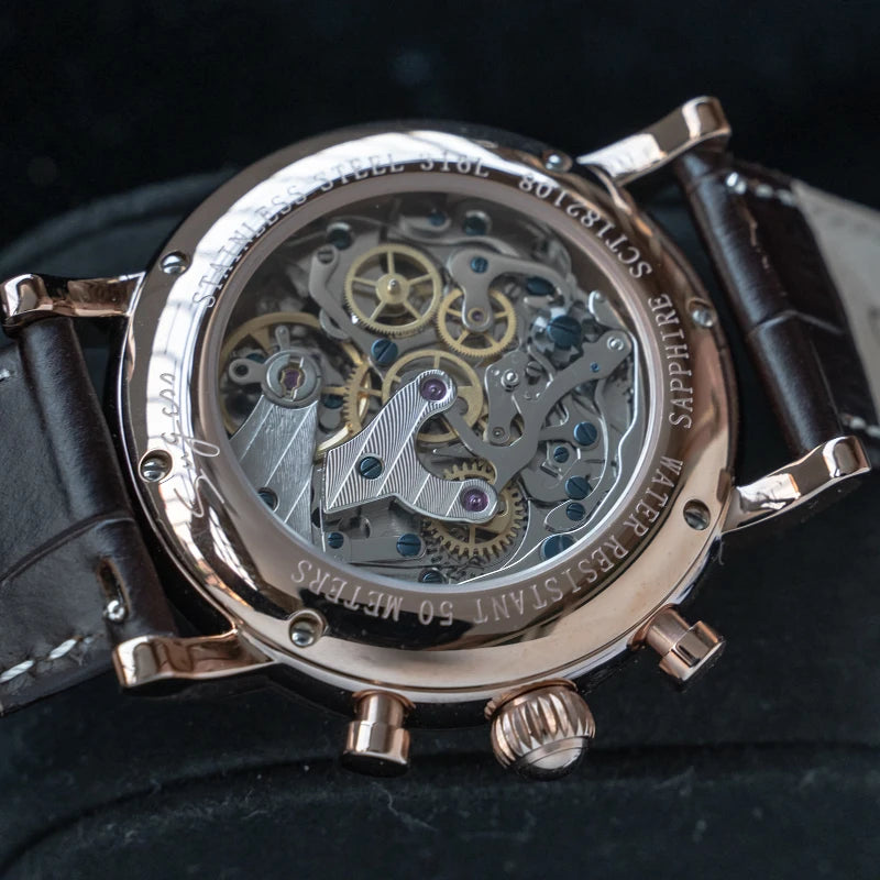 Original Movement ST1908 Sugess Men Mechanical Calendar Watch Chronograph Vintage Moonphase Wristwatches Waterproof