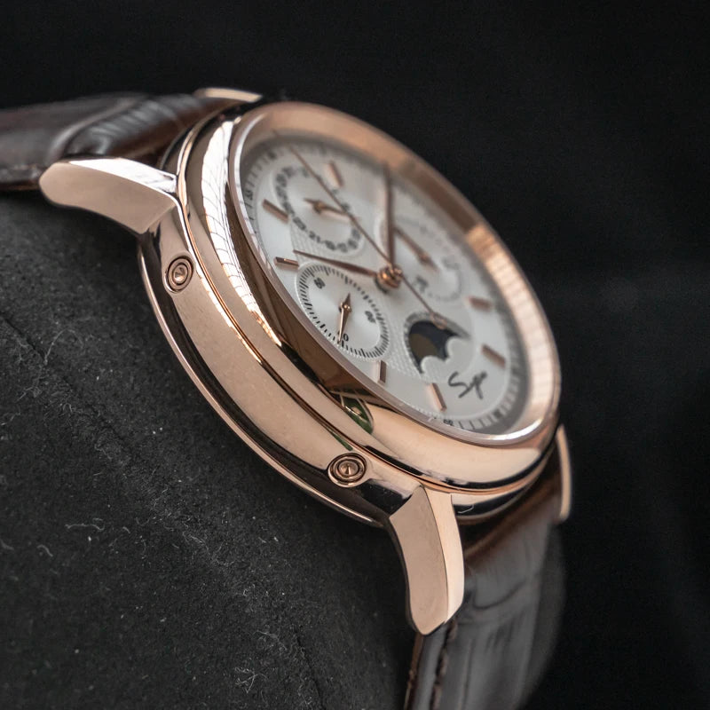 Original Movement ST1908 Sugess Men Mechanical Calendar Watch Chronograph Vintage Moonphase Wristwatches Waterproof