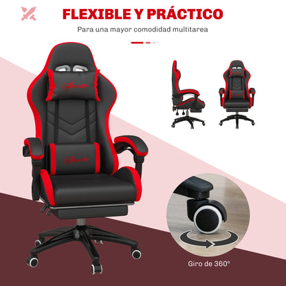 Vinsetto Ergonomic Reclining Gaming Chair 135°, PU Leather Racing Gamer Chair with Lumbar Support, Adjustable Height, Headrest and Retractable Footrest, for Office, Study, Black and Red